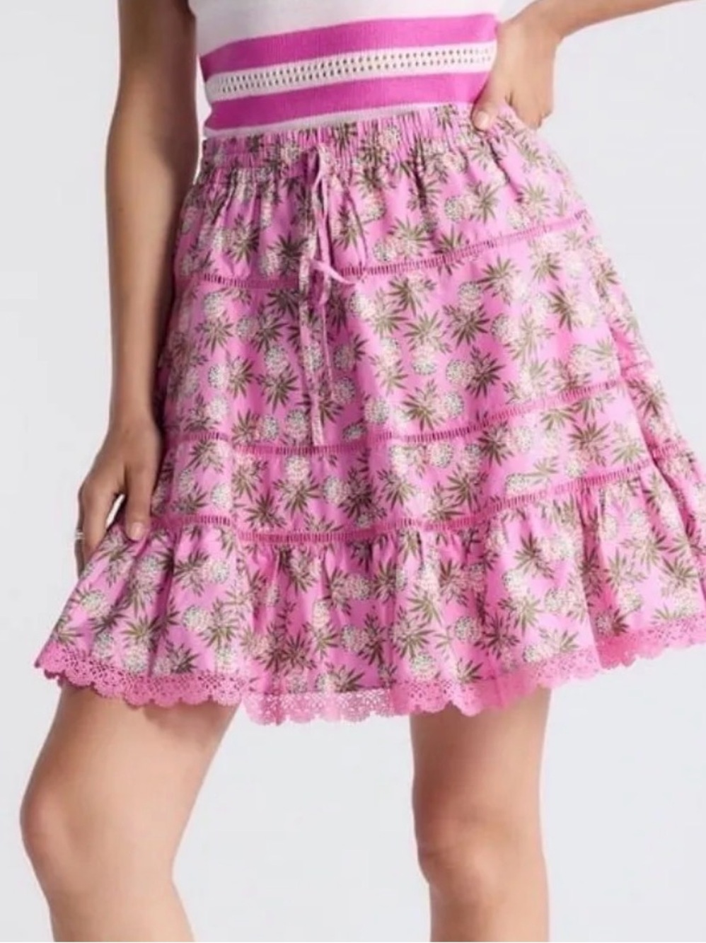 SK45 Free Assembly XL Pink Cotton Tiered Lace Detail Skirt New